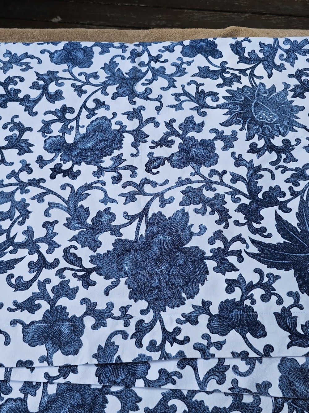 Williams Sonoma Blue and White Floral Tablecloth. 70X90